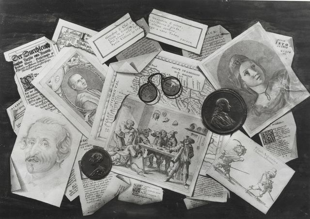 Solaria Fotografia — Angiolini Pasquale - sec. XVIII - Trompe-l'oeil con disegni, stampe, monete e occhiali — insieme
